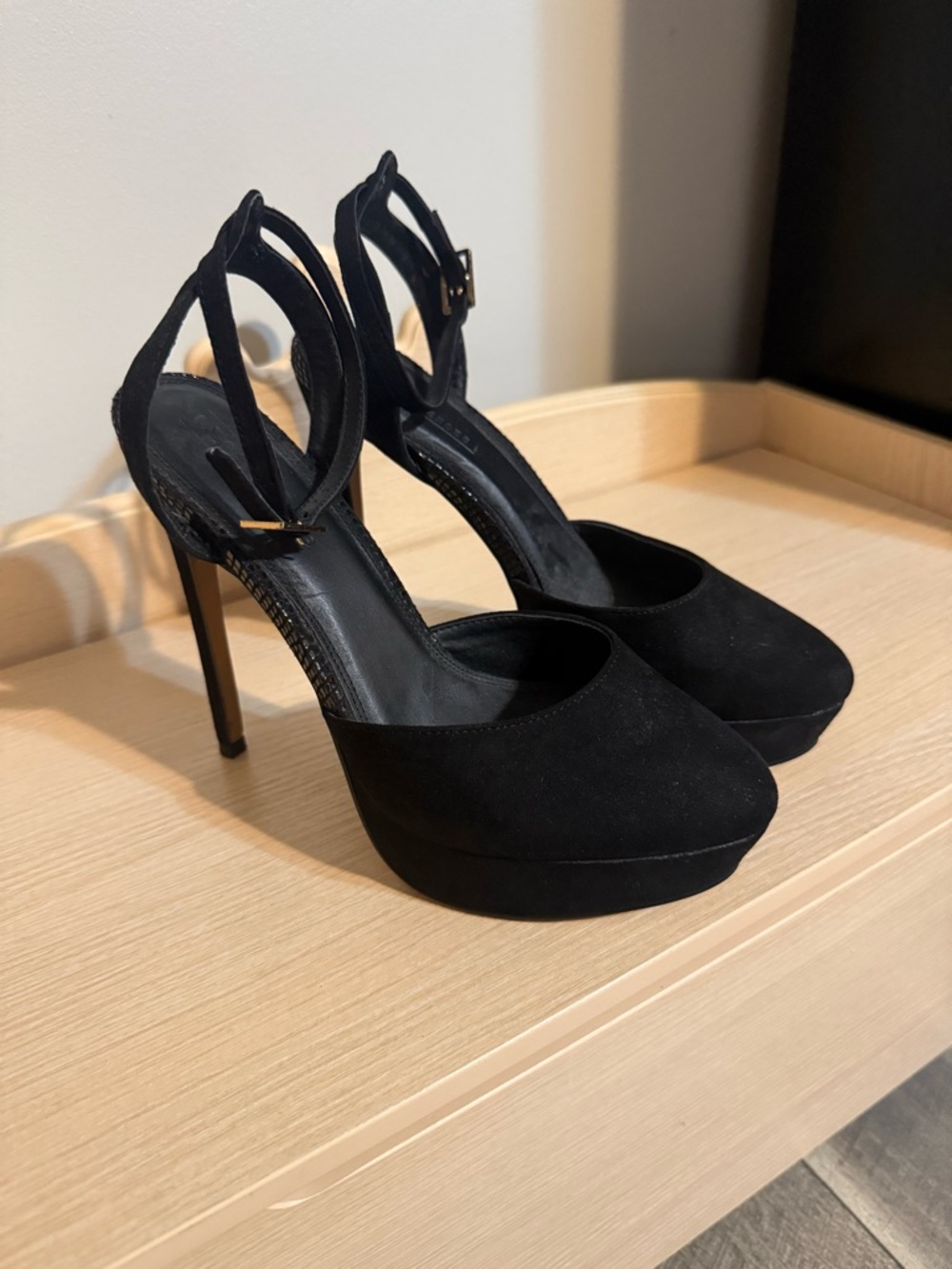 ASOS Black Suede Platform Stiletto Heels with Ankle Straps